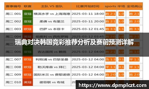 瑞典对决韩国竞彩推荐分析及赛前预测详解